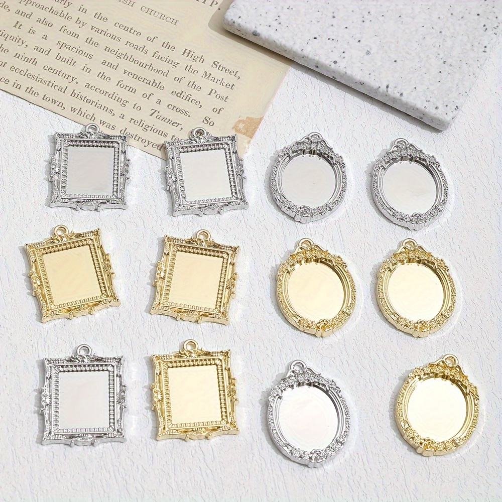 

6pcs Vintage Mini Photo Frames - Golden & Silvery, Oval & Square Pendants For Making And Home Decor