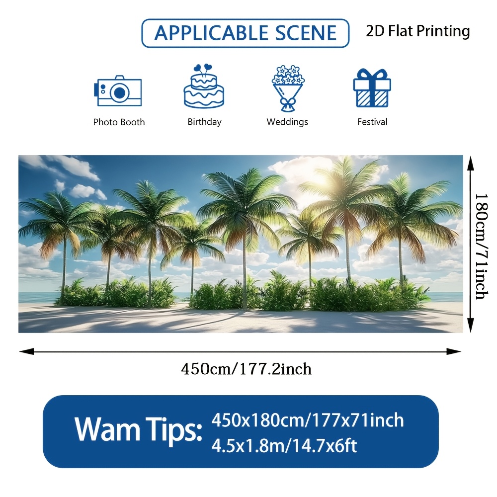 Image of (2d Flat 1pc Summer Tree Beach Scene Garage Door Banner Elegant Outdoor Decoration, Large Fabric Cover, No Power Needed, Perfect For Events And Celebrations, 2d Flat