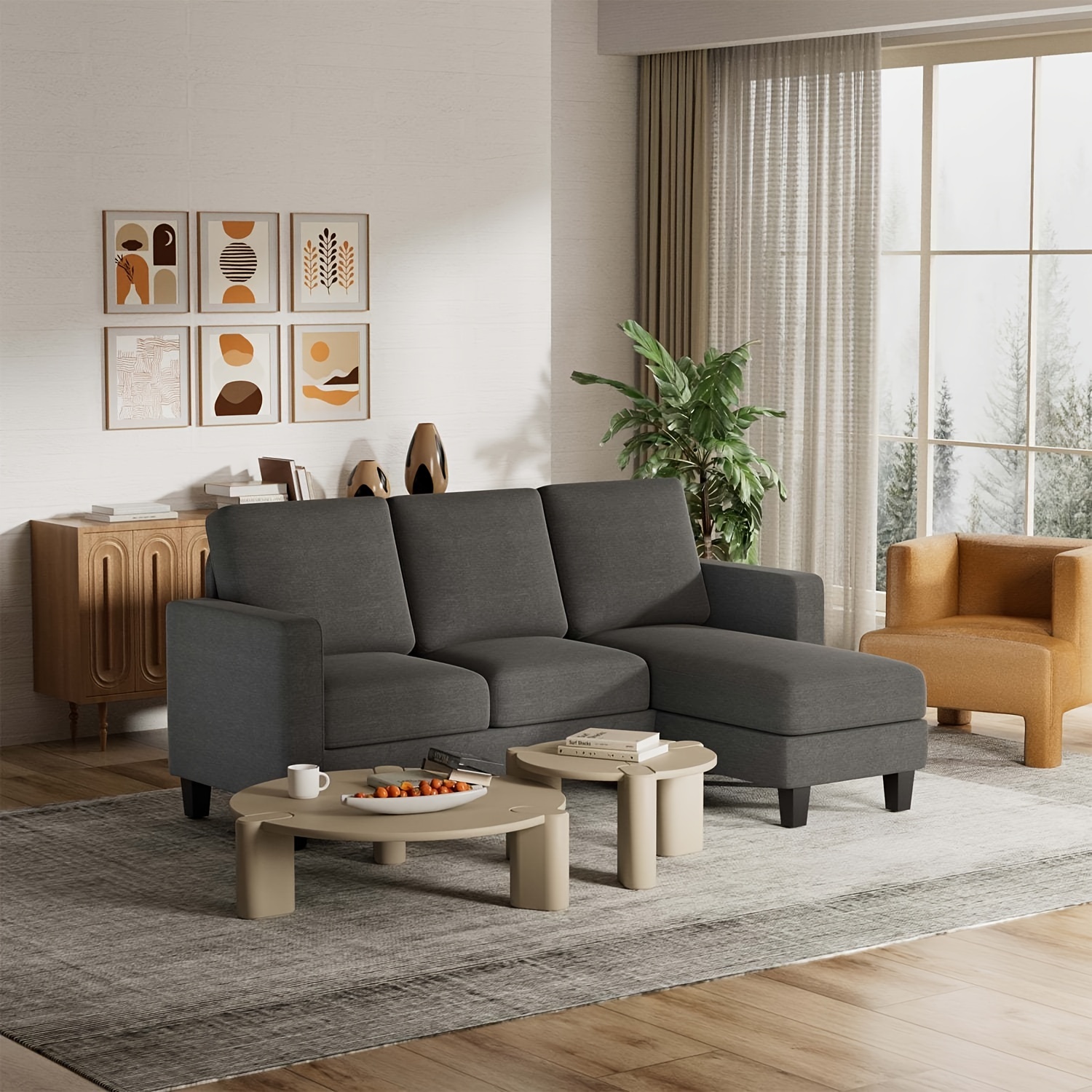 

L-shaped Linen Fabric Convertible Sectional Sofa