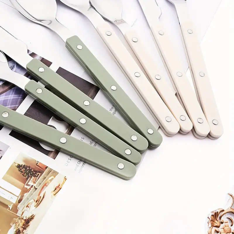 12 16pcs tableware set main knife tea spoon acrylic plastic handle tableware stainless steel set suitable for kitchen and home use best for christmas thanksgiving Product details 1