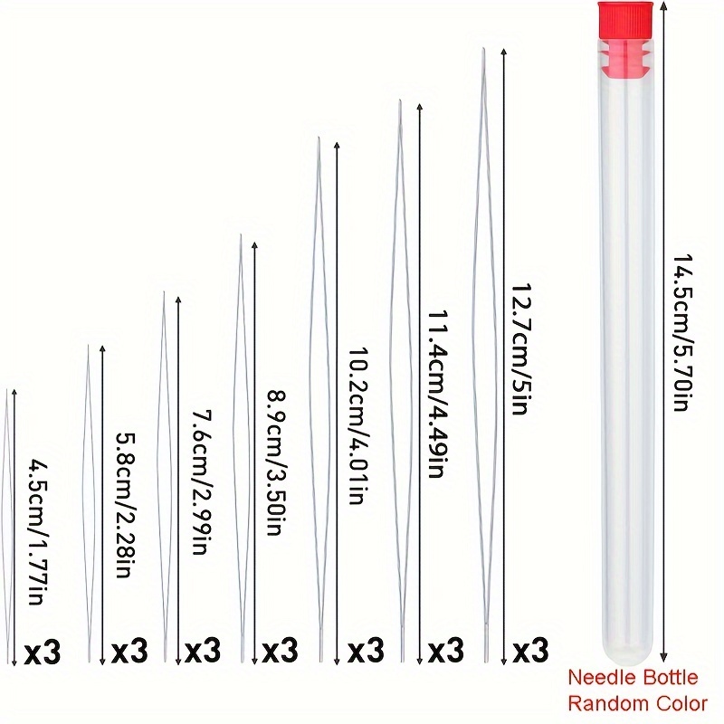 21pcs Open Bead - 7 Sizes Foldable Beading Needle Set With Needle Storage Bottle For Seed Beading Bracelet Jewelry Making