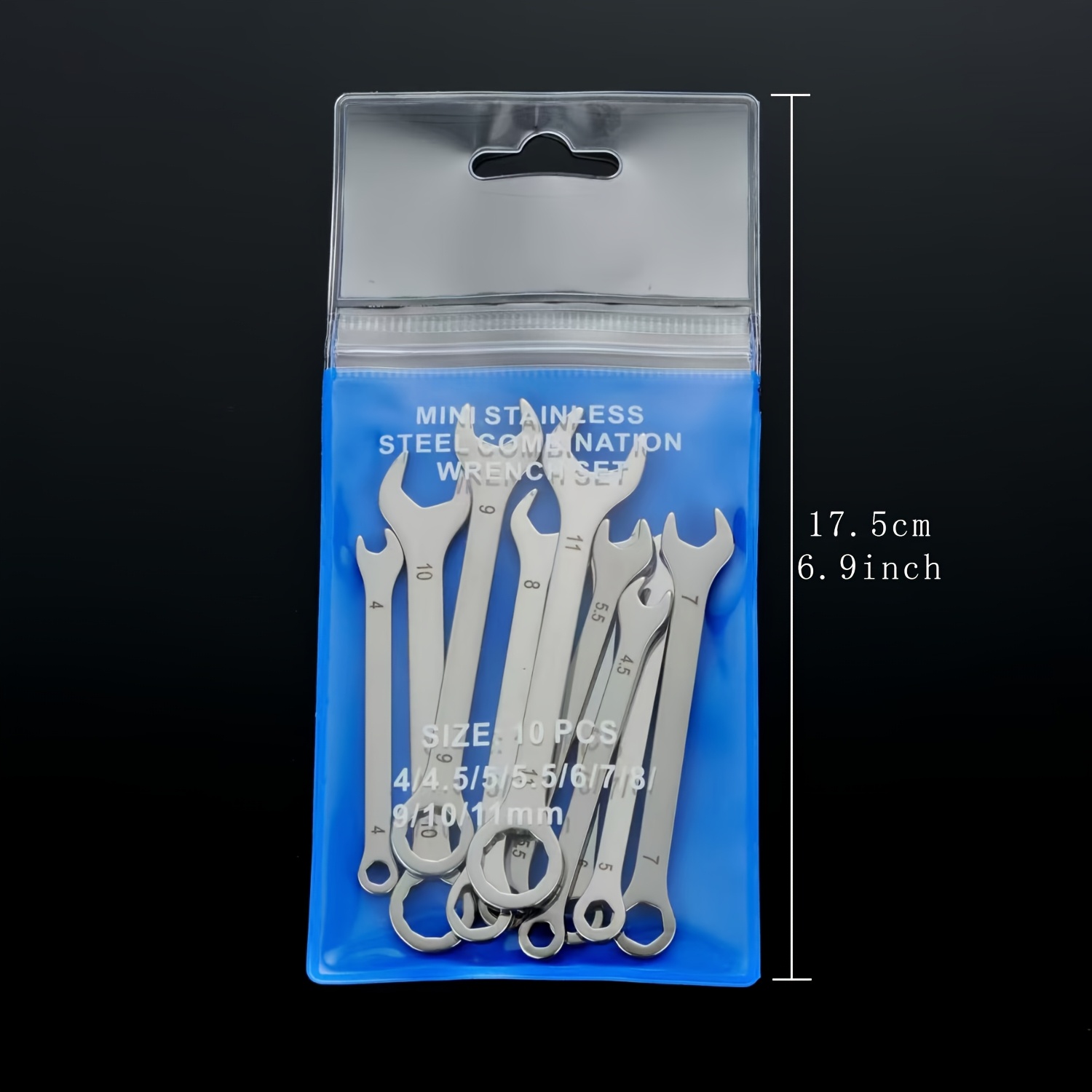 E-shop 10-tlg. Mini-Schraubenschlüssel-Set aus Chrom-Vanadium-Stahl für doppelte Verwendung, 4mm-11mm, geeignet für Kfz-, Straßenbahn-