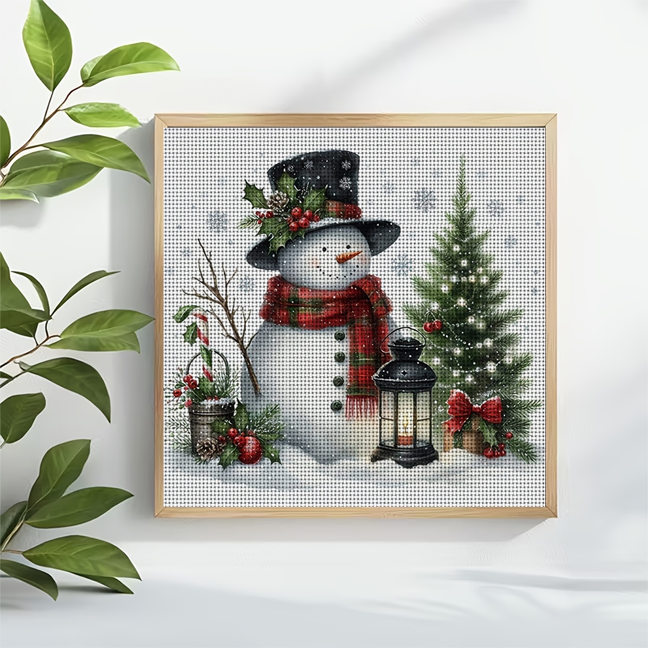Cross Stitch Printed Kit, Frameless, Christmas Snowman and Tree Pattern