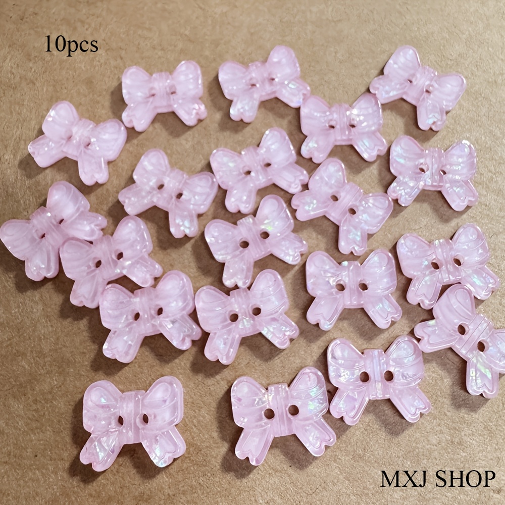 TEMU 10pcs Of Pink Shiny Resin Bow Buttons, 13mm, Decorative Buttons For Crafts, Durable Sewing And Knitting Additions, Embellishments For Clothing,