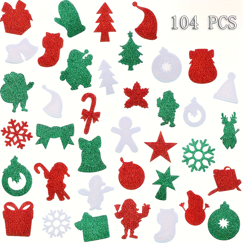 Image of 104 Christmas-themed Stickers, 32 Tricolor Christmas-themed Stickers, Santa Claus, Bells, Snowflakes, Christmas Party Decoration Crafts