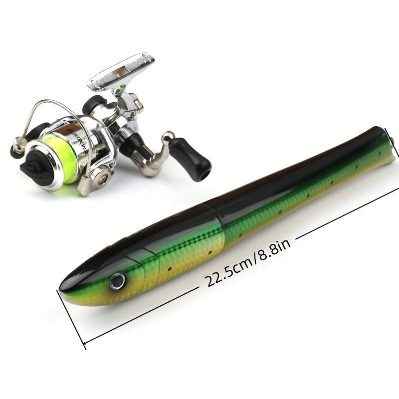 1pc mini fish shaped fishing rod set with glittery green handle portable casting rod for lure ice fishing lightweight durable     fishing rods for   portable casting tool   design sturdy construction