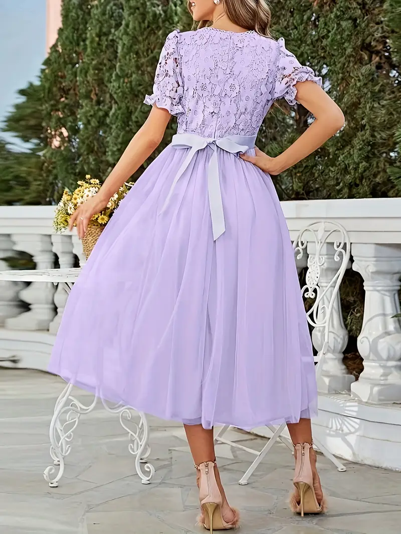 Women's Elegant Lace Dress - Formal Party Wedding Attire, Non-Transparent Flared Skirt, Machine Washable Lightweight Evening Gown for Women, Lace ... Women's Elegant Lace Dress - Formal Party Wedding Attire, Non-Transparent Flared Skirt, Machine Washable Lightweight Evening Gown for Women, Lace ...