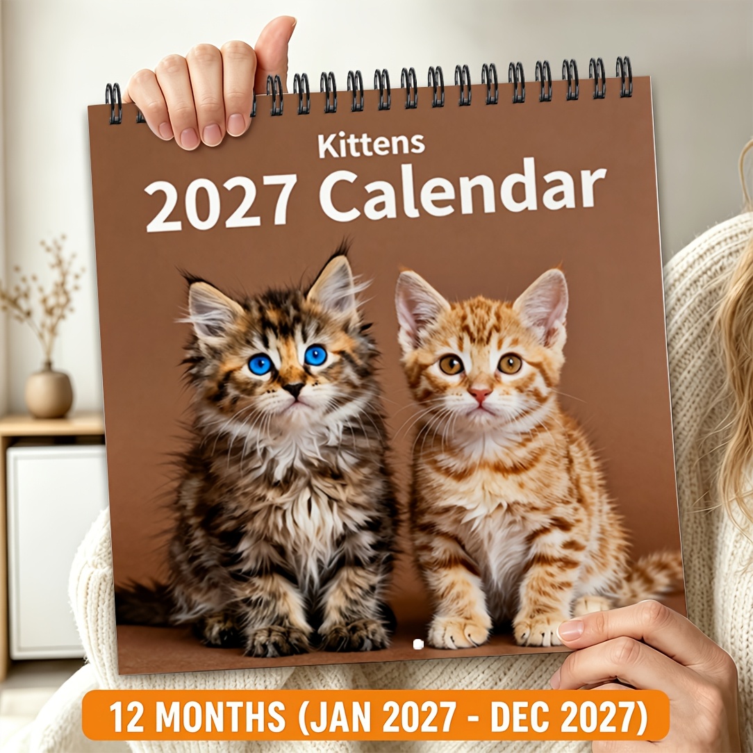 TEMU 2d Flat 1pc , Wall Calendar, Desktop Calendar, Cute Cats Gazing At , Warm And Style, Christmas New Year / Halloween, Thanksgiving Gift, Suitable