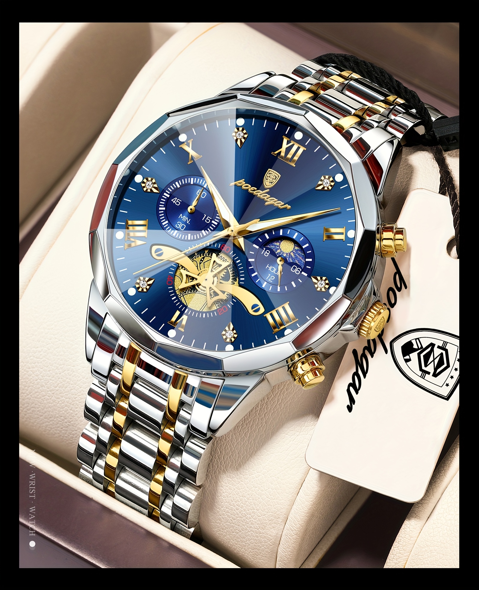 Luxe Stalen Band Herenhorloge Lichtgevend Waterdicht Chronograaf Dag En Nacht Display Heren Polshorloge