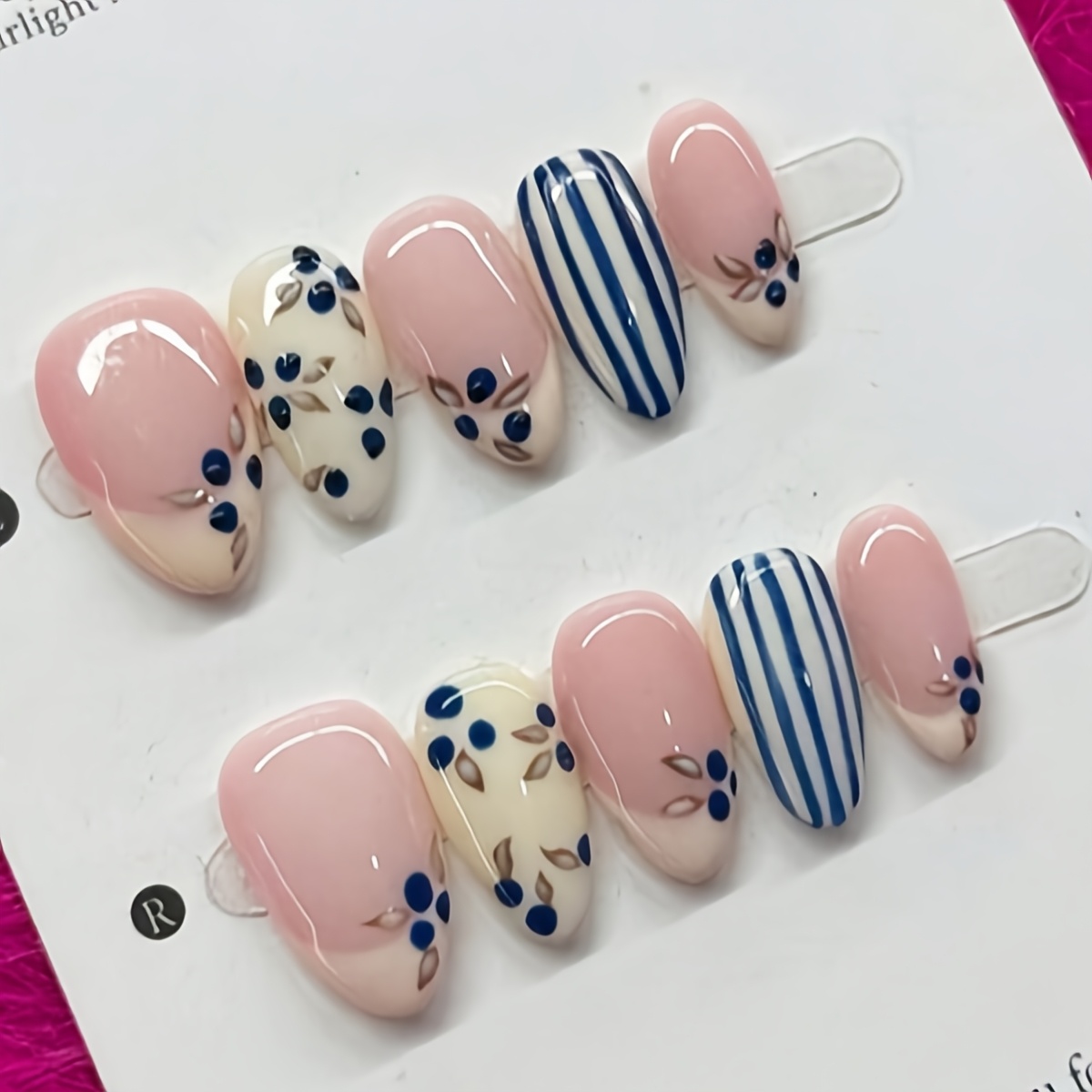 TEMU 10 uñas postizas color azul nude con de , pintadas a , suaves y , para y verano, fácilmente removibles, ideales para salidas de , té de y uso