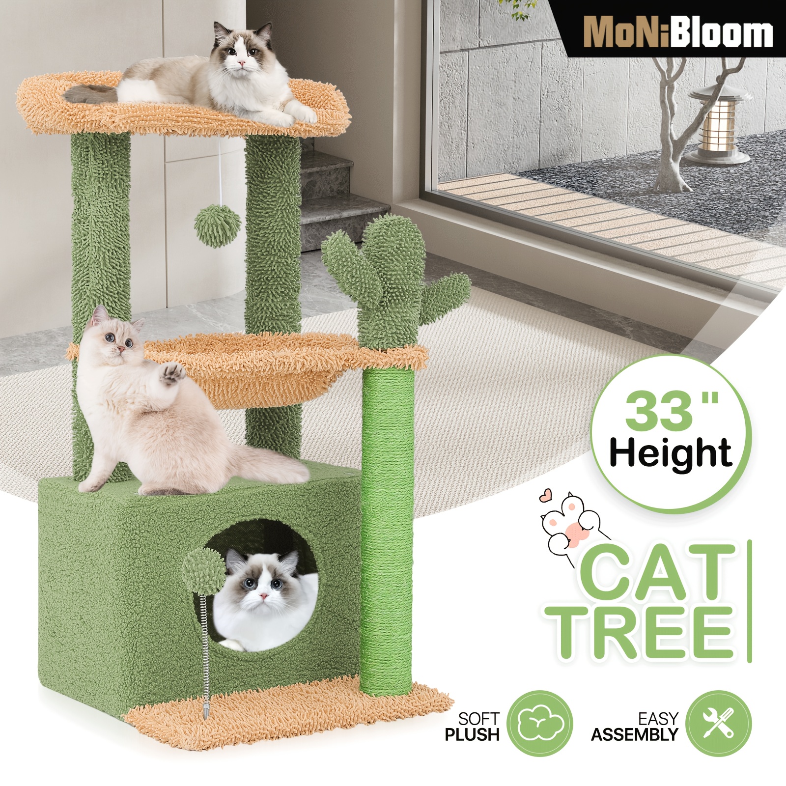 

Monibloom Cat Tree Cactus, 33.5 Inches Cat Tower With Sisal-covered Scratching Posts, Cozy Condo, Perches And Fluffy Balls For Indoor Cats