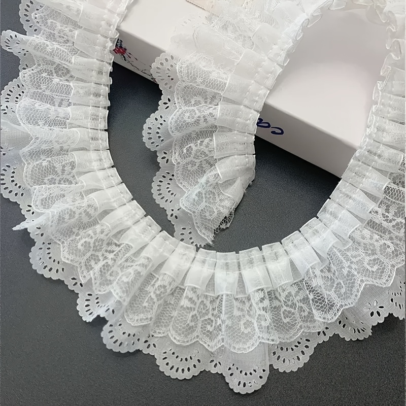 TEMU Appliqué de mariée en dentelle transparente blanche de luxe, 6,5 cm de large, 100 cm, avec volants, utilisé comme accessoires de couture pour