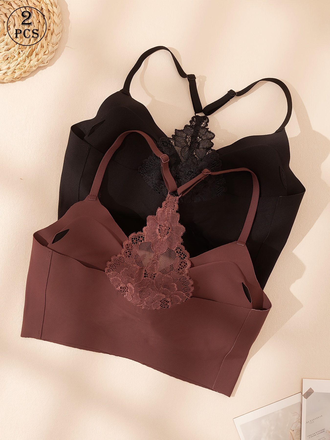 Two-Piece Set of Solid Color Bras in Multiple Colors