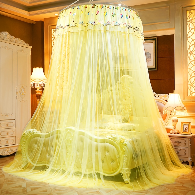 1pc elegant solid color dome hammock style mosquito net with sequins and floral lace trim machine washable fits 1 1 8m beds romantic bedroom decor and festive gift idea bed canopy decorative bedding sheer lace detail details 5