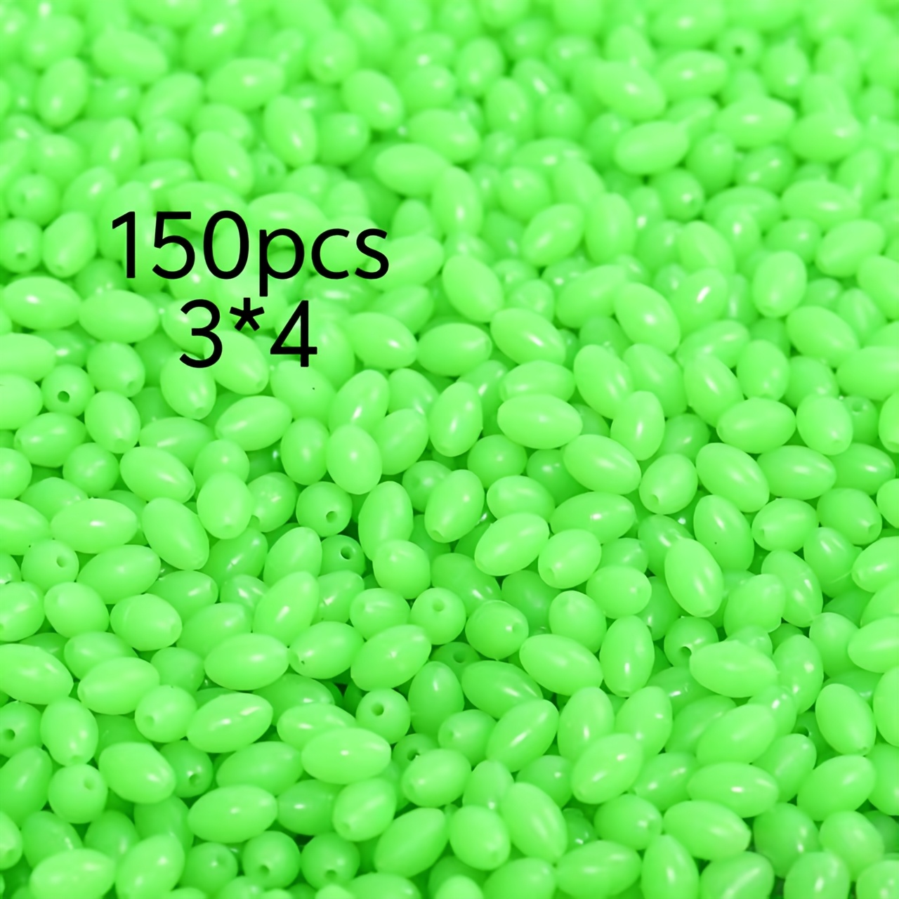 TEMU 150pcs Luminous Spacer Beads Suitable For Fishing Tackle, Glow Beads For Lure Baits, Anti-collision Hard Beads With Glow, Olive-shaped Plastic