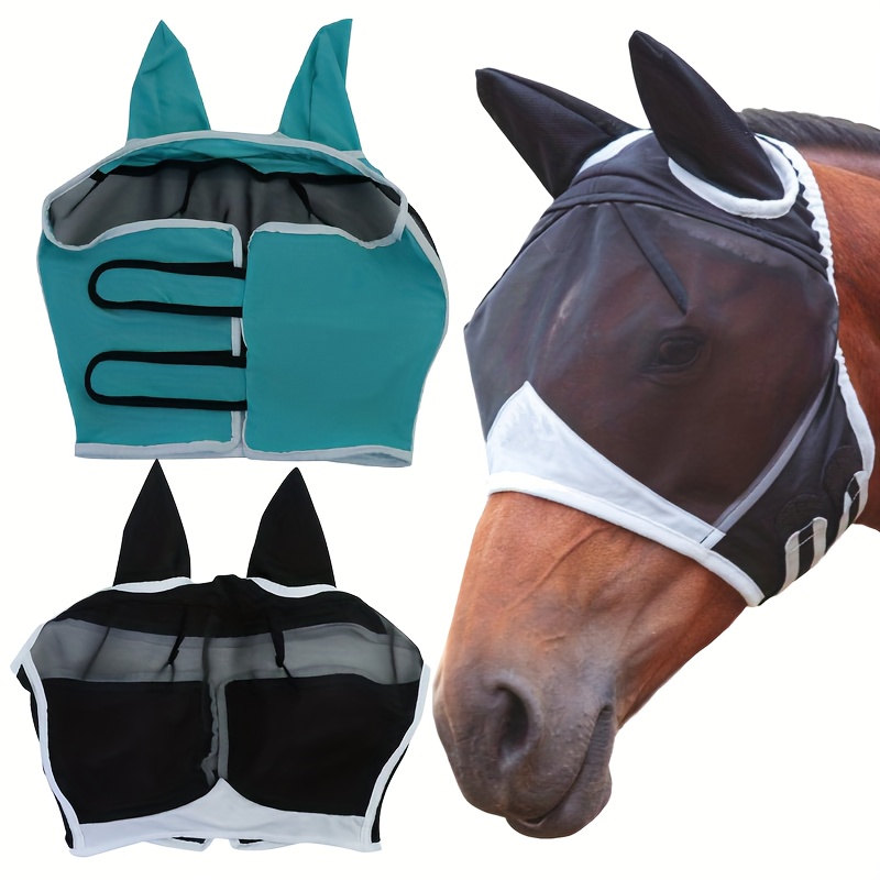 

Horse Fly Mask With Ears - Comfort Fit Equine Face Cover For Insect Protection, Durable Polyester Mesh, Full Visibility Horse Mask For All Sizes - Ideal For Outdoor Use, Without Battery