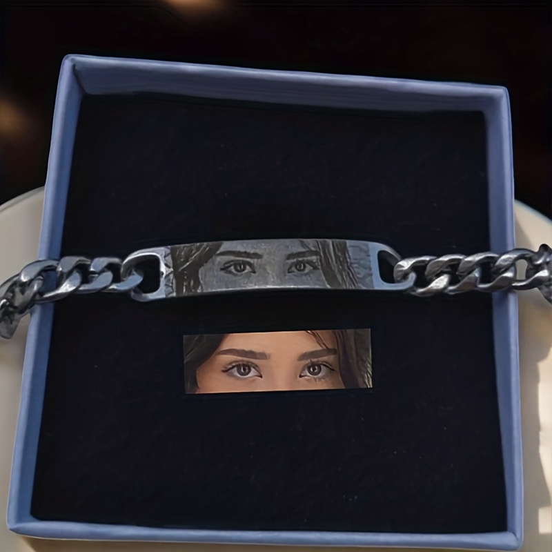 E-shop Personalisiertes Paar Augen Foto Mode Armband, Benutzerdefiniertes Herren Kubanisches Kettchen Armband, 18K Vergoldenet 304L Edelstahl Herren