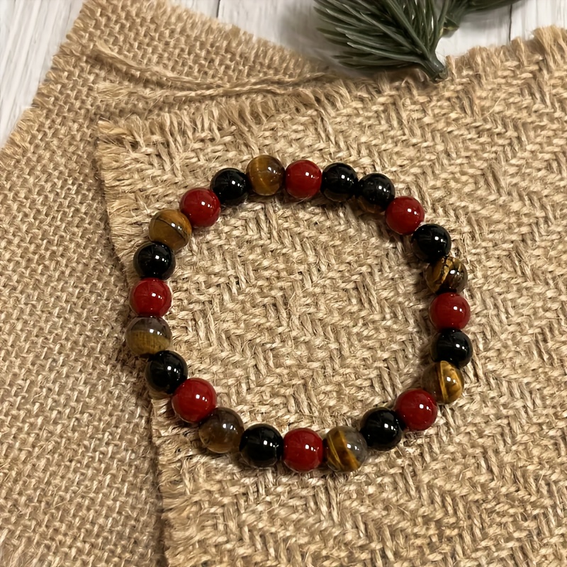 TEMU Wealth Bracelet, 8mm Natural Eye, Red Agate, Black Agate, Fashionable Jewelry Gifts For Men And Women, Friend Encouragement Composite Gemstone