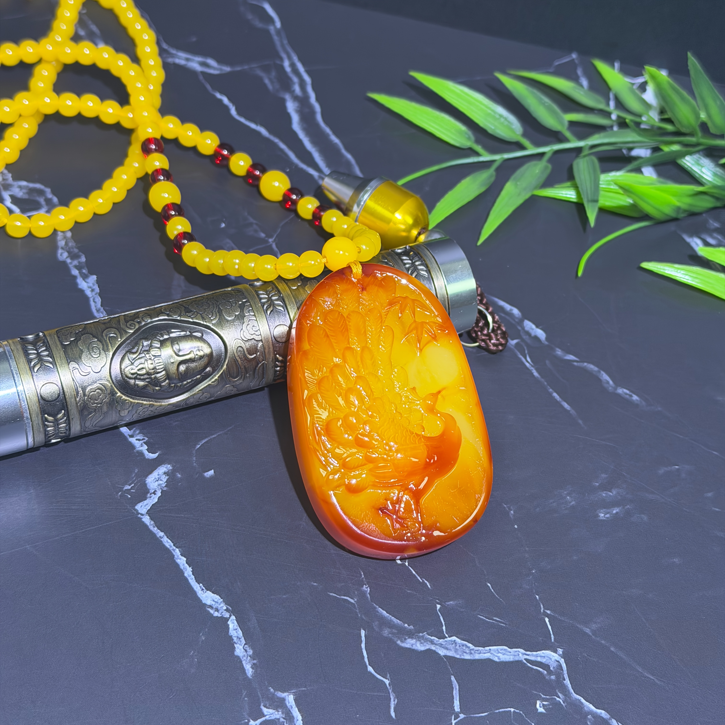 2nd Generation Amber Peacock Pendant Necklace, Unisex