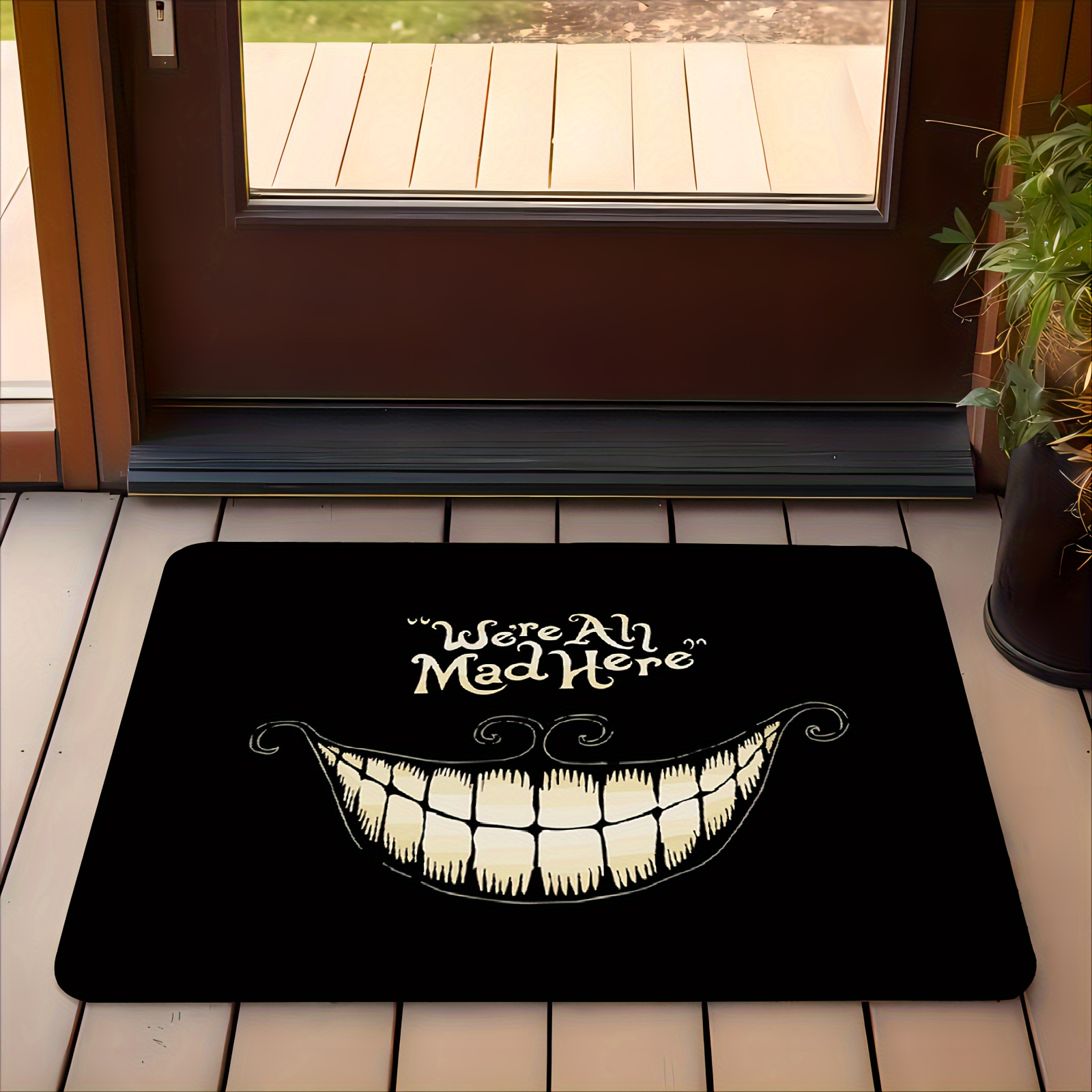 cheshire smile doormat polyester fleece entrance mat with tooth and letter print 1cm thick soft absorbent anti slip for living room bedroom front door hallway   rug details 0