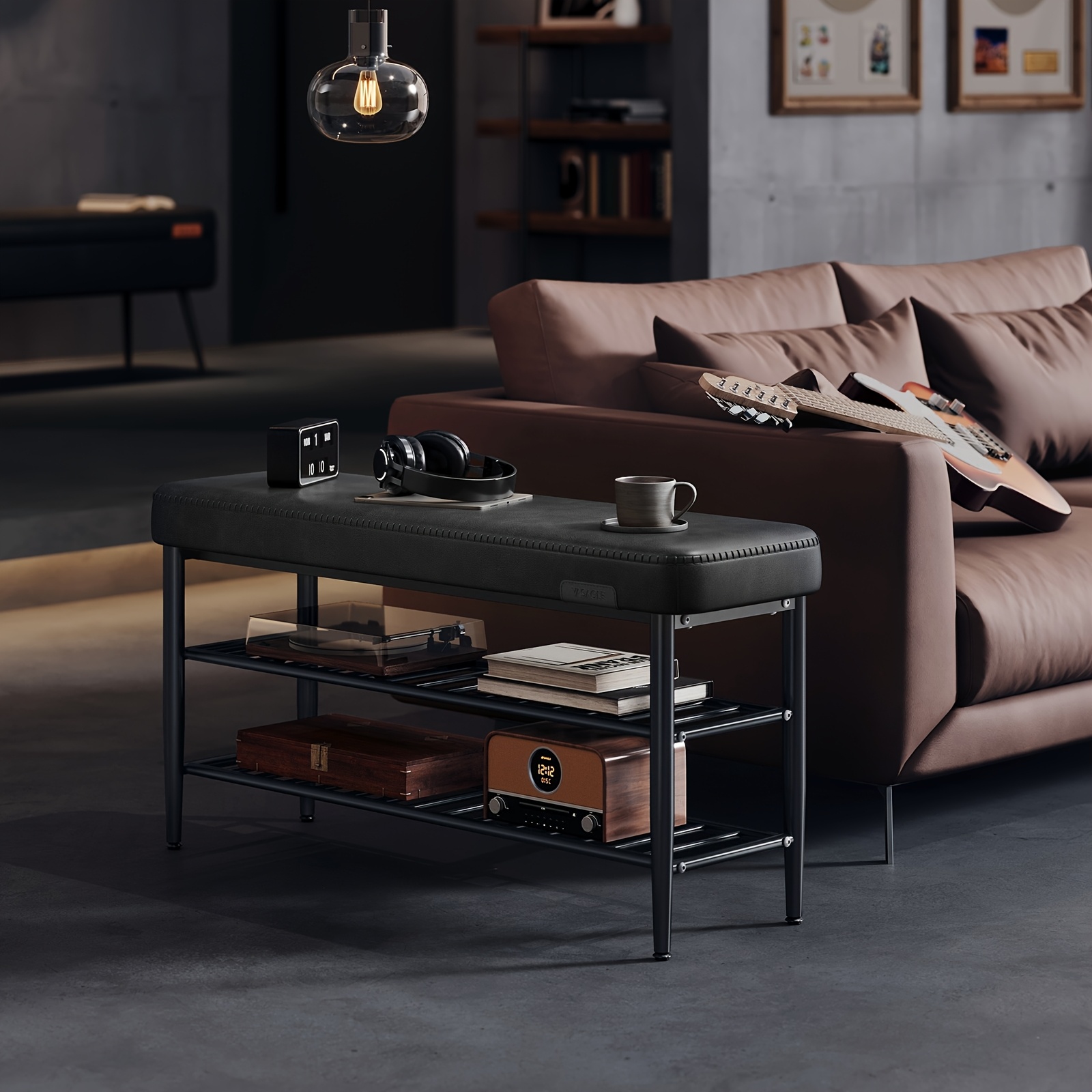 Image of Collection - Shoe Bench, Seat, Entrance Area, Leather, , Mid-century , Modern, Load 135 Kg, 30 X 100 X 50 Cm