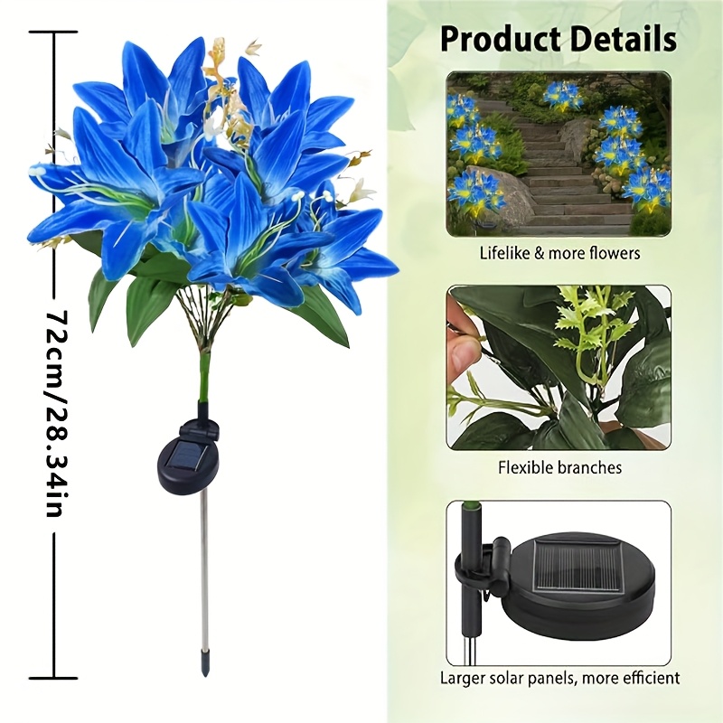 Image of Outdoor Garden Lily Solar Light, 1 Pack Of Lifelike Lily Led Solar Lights, Autumn And Decoration, Christmas Gift, Plug And Play, Courtyard Channel Flower Bed Lawn Solar Light Column Lily Light (blue)