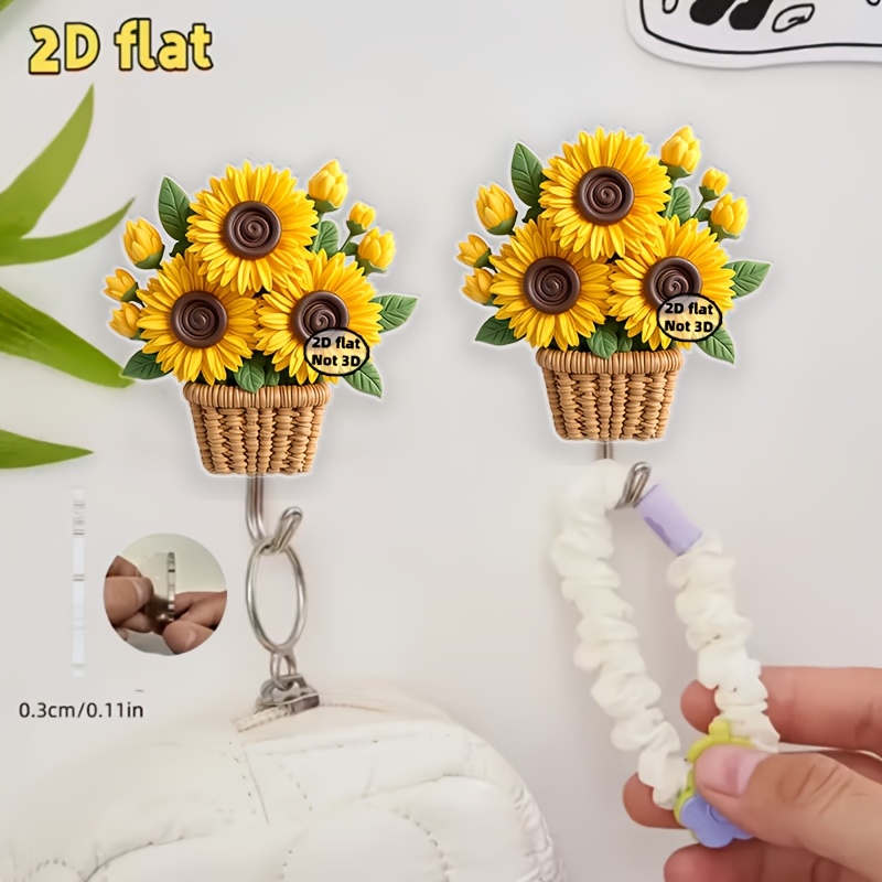 TEMU Ensemble de 2 crochets auxiliaires plats en acrylique 2D - Motif bouquet de brillant, convient pour la décoration de cuisine et de chambre, peut