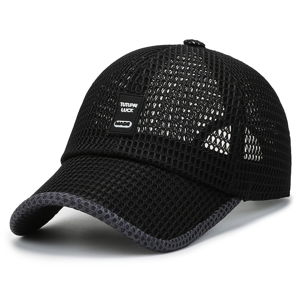 1pc Men's Mesh Baseball Cap - Breathable Polyester Trucker Hat With Snap Closure, Ideal For Outdoor Sports And Fishing, In Black, Gray, Navy Blue, And Dark Gray