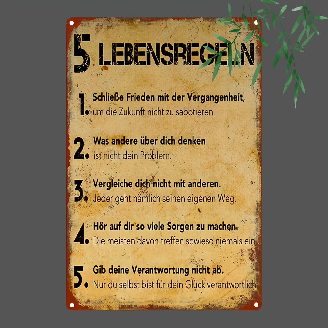 

Vintage German 'life Rules' Metal Tin Sign (12x8 Inches) - Retro Wall Art For Home, Bar, Cafe & Garage Decor, Room Decor, Restaurant Decor