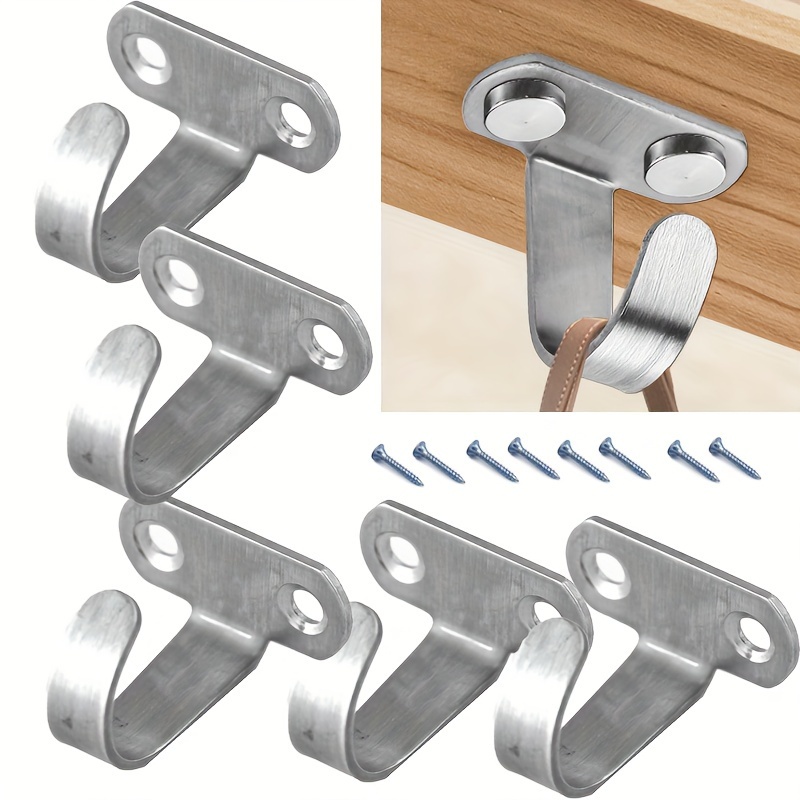 

5pcs Stainless Steel Single Hooks With Screws - , Wall Mounted For Kitchen & Bathroom Cabinets