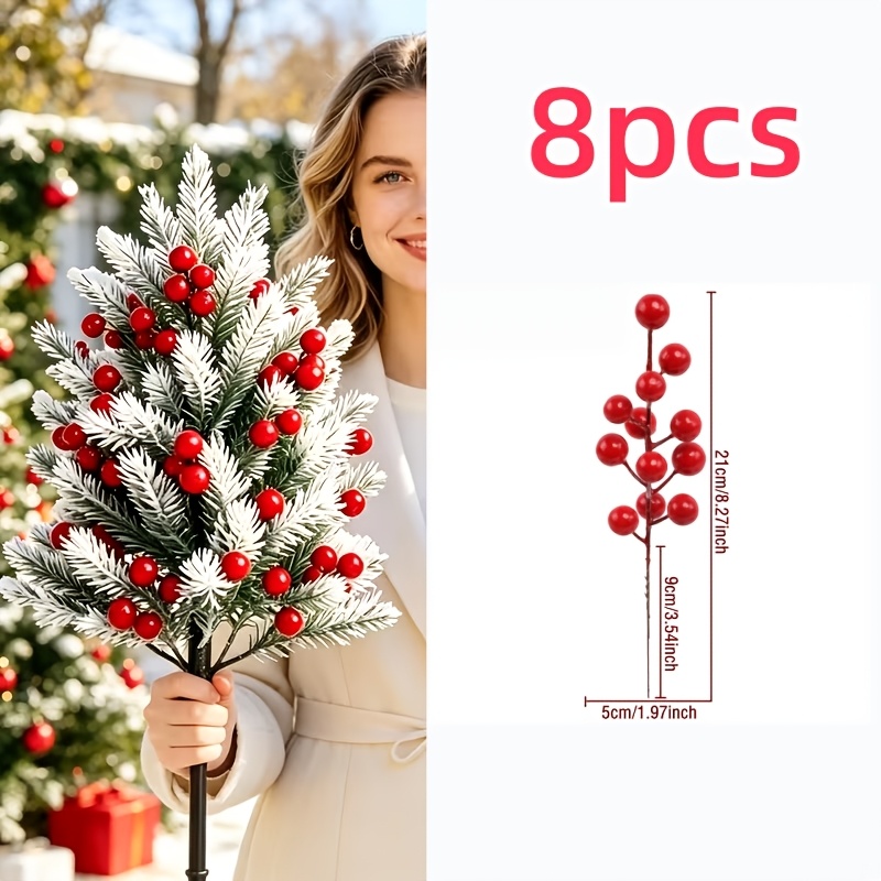 TEMU Lot de 8 pièces d'ornements artificiels de rouges, adaptés pour la décoration de jardin et de cour pour les fêtes, décorations de Noël,