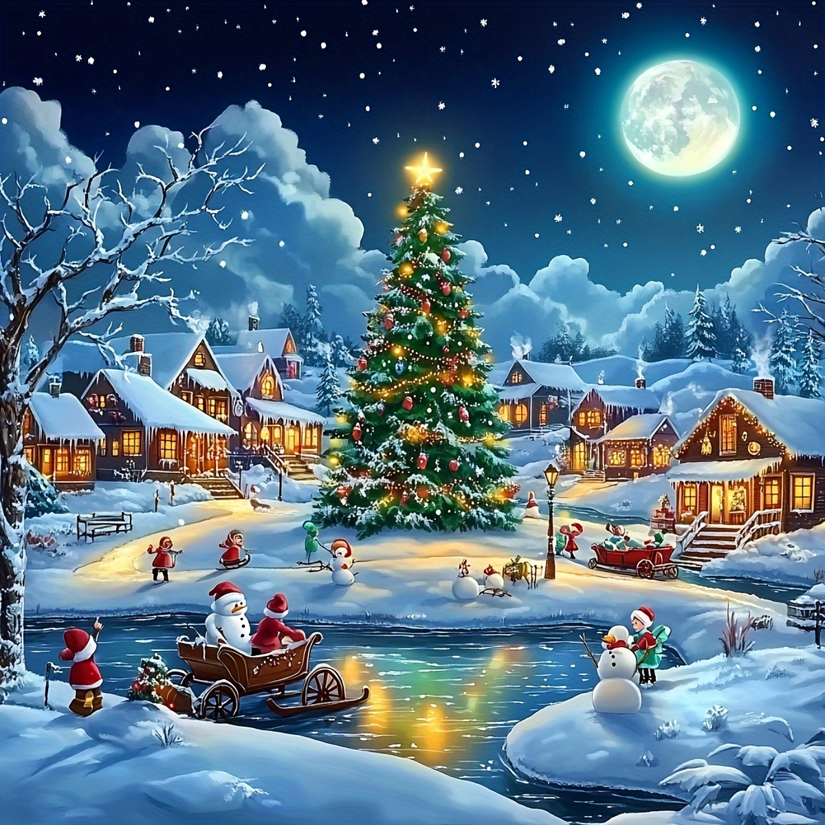 

Jozysh 5d Diamond Painting Kit Full Drill Round Diamond Winter Christmas Scene - Diy Diamond Art Embroidery Craft Set For Beginners, Home Wall Decor Gift 40cm X 40cm