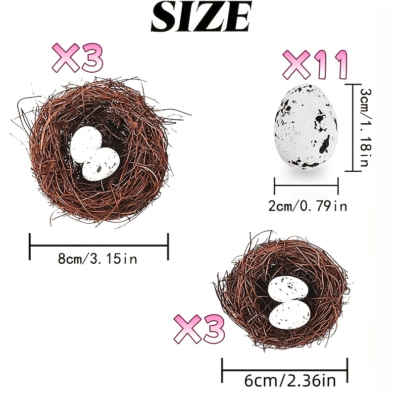 TEMU 17pcs Set Of Small Artificial Bird Nests With Eggs, Suitable For Handicrafts, Handmade , Suitable For Easter And Wedding Decorations, Realistic