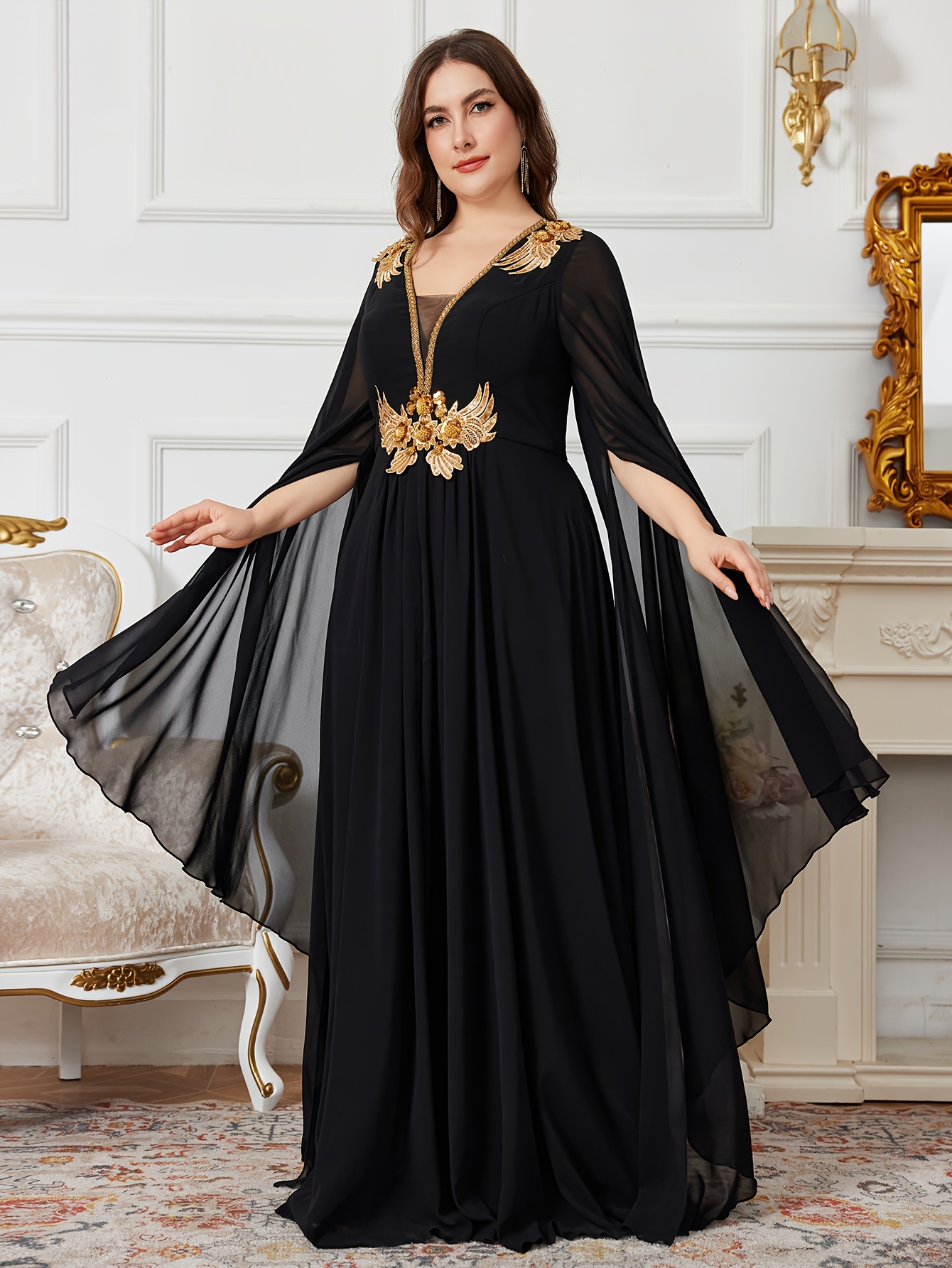 green emerald velvet dress Regal Black Panther Dress with Gold Embroidery