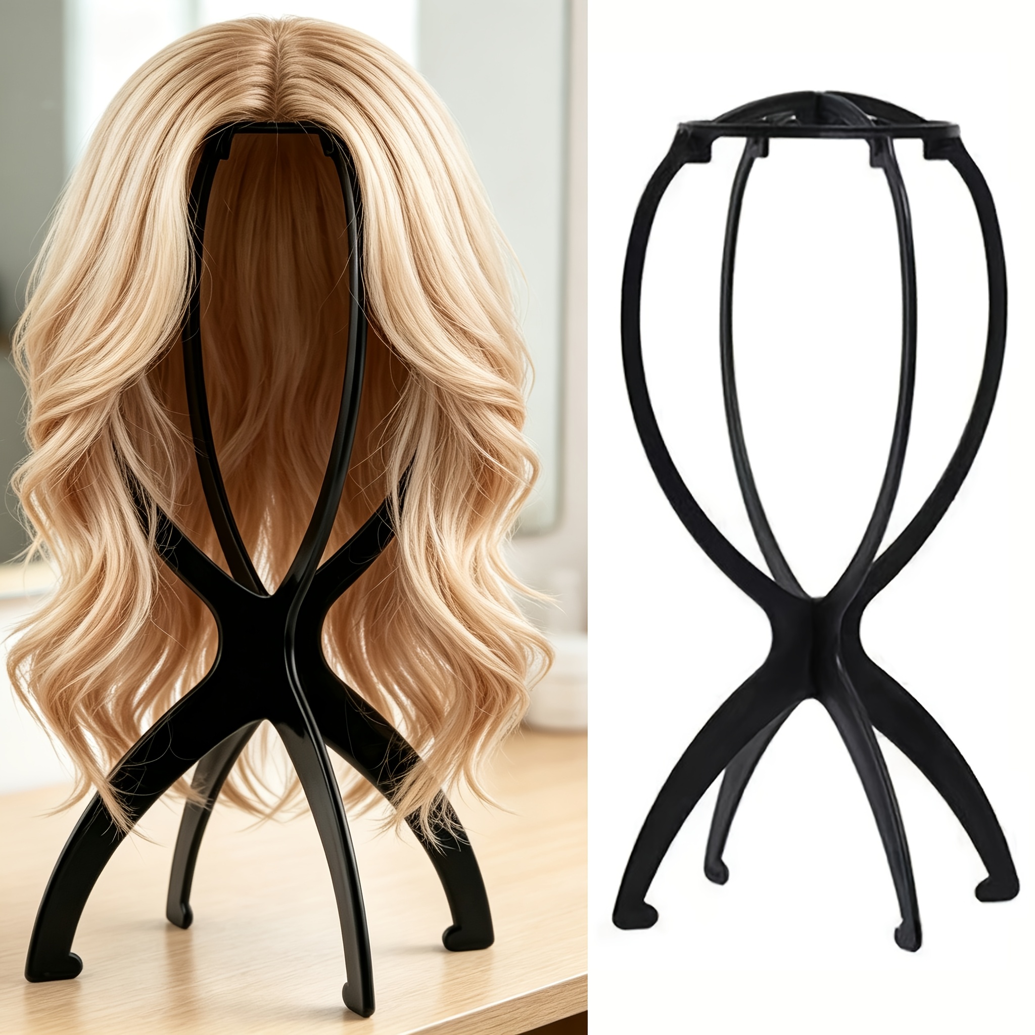TEMU 1pc Wig Holder Stand - Foldable, Space- Wig Display Rack For Salon, Home, Or Travel Ideal For Wig Making, Styling, And Storage , Durable