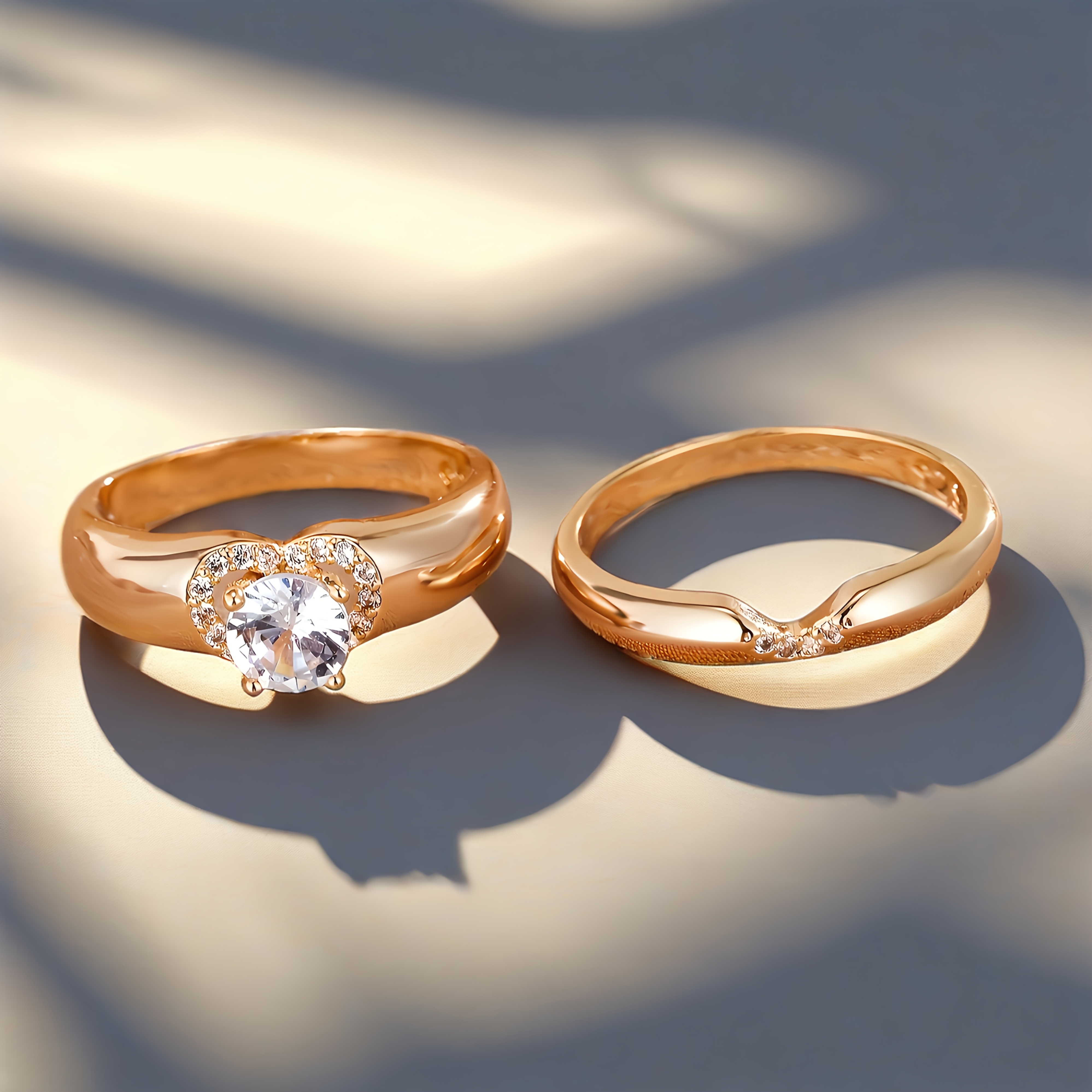 French Heart Shaped Couple Rings Set