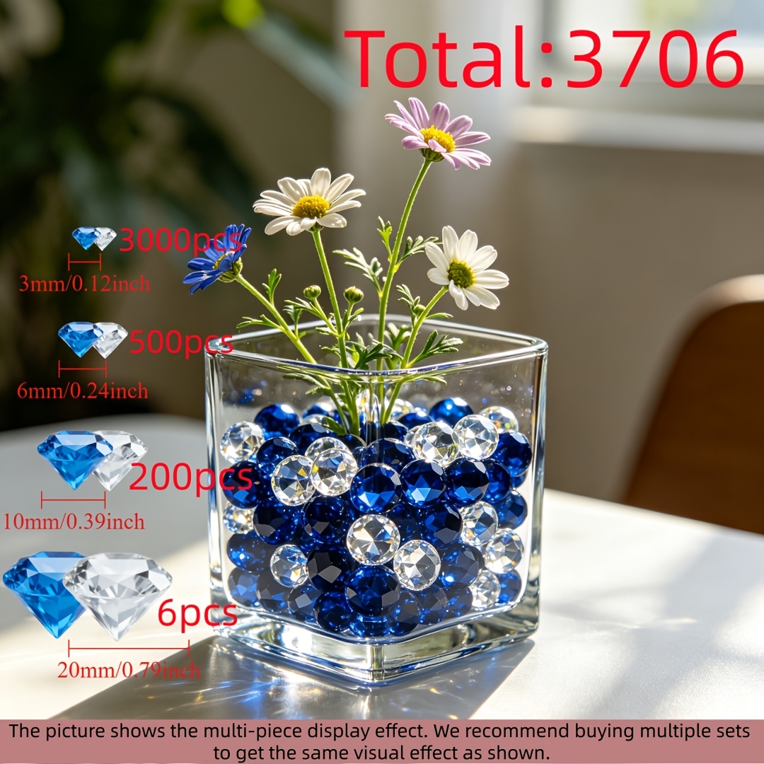 TEMU 3706pcs Shiny Fake Diamonds Suitable For Vase Filler, Wedding & Birthday Decor, Plastic Gems For Table Scatter, Centerpiece Fillers, Diy Crafts,