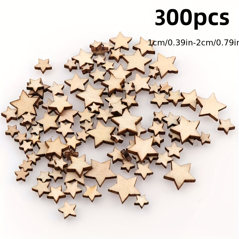 Image of 300 Mixed Size Wooden Star-shaped Decorations For Crafts, Perfect For Wedding Decor, Party Supplies, And Gift Wrapping Additions, Suitable For Gift Box Cards