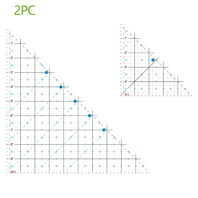 TEMU 2pcs Triangle Quilting Ruler Set, Clear Acrylic Sewing Ruler, 10" & 5" Size Fabric Cutting Template, Double-sided Scale, Diy Craft Tools For