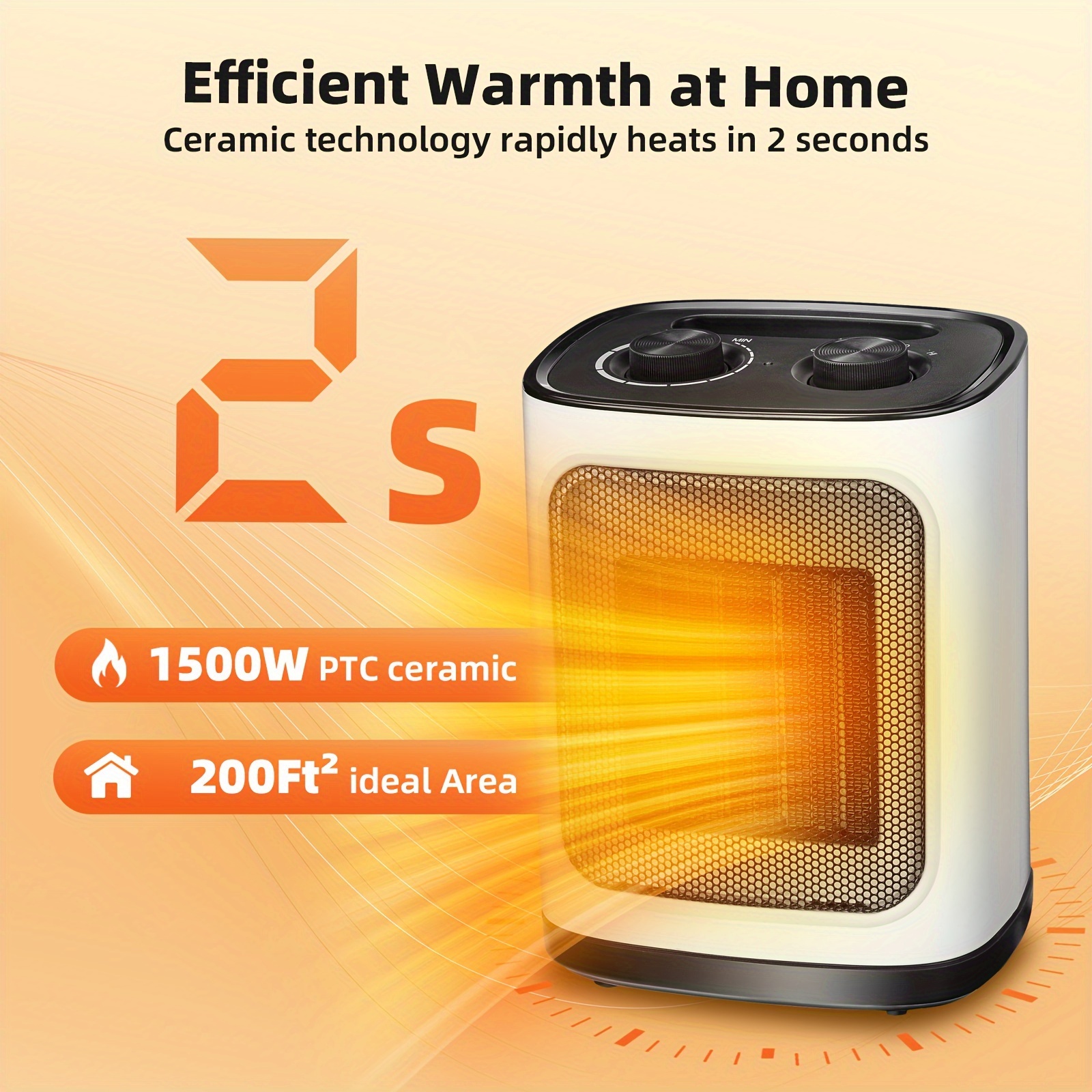 

1pc 1500w Portable Electric Space Heater With Thermostat, , Protection, Quiet , Fast Heating, Dual For Bedroom - Us Plug, 120v, Heaters For Indoor Use