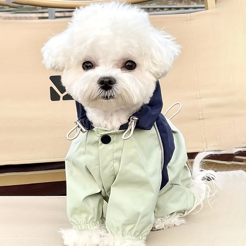 

Waterproof Pet Raincoat With Hood - Stylish Design, Button Closure For Small Dogs And Cats, Light Green Pvc Material, Hand Wash Only, Teddy And Bichon Breeds, Dog Raincoat