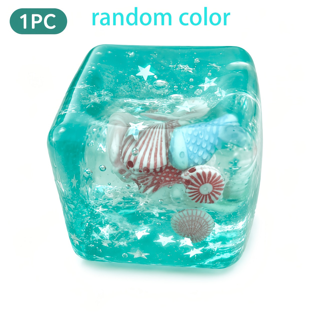 Image of .5-inch Ocean-themed Stretch Jelly Cube Toy, Filled With Seashells, Soft And Texture, Suitable For Party Favors, Random Color