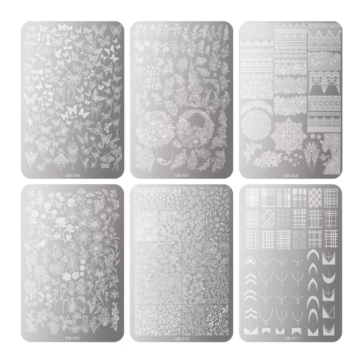 

Nail Plates Set, Lace And Floral Designs, Geometric Patterns, Unscented, With Painting Stamps For Diy Manicure Accessories