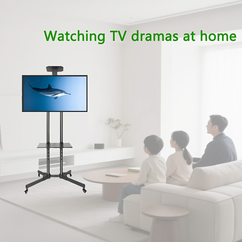 1pc heavy-duty tv stand with locking casters - freestanding & wall-mounted tv cart, compatible with 32-65 inch lcd/ , vesa 200 -600x400mm, portable floor standing bracket with leveling feet, for living room, home theater, office - supports up to 31.75 kg, versatile mounting solution,  , durable construction, entertainment setup 0