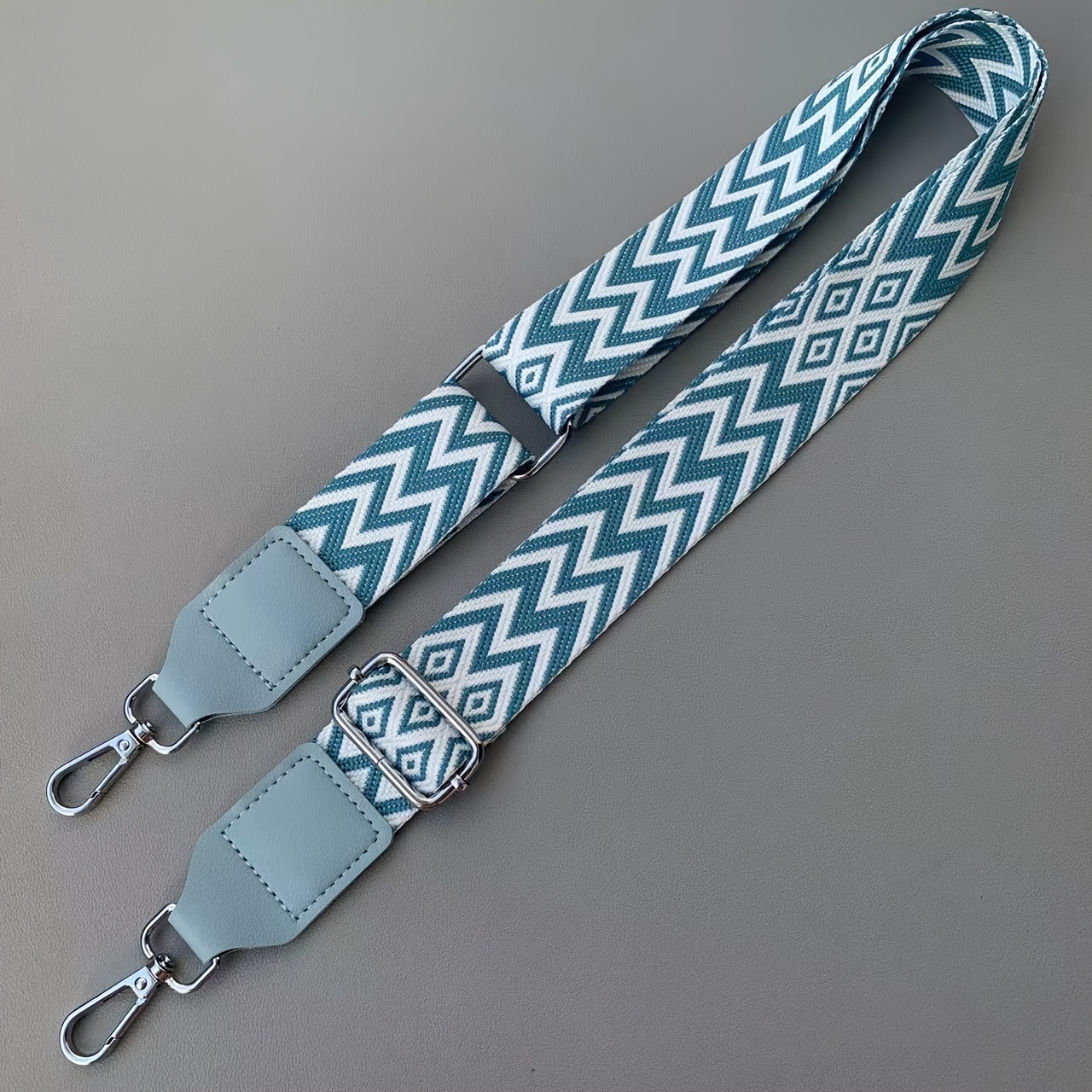 E-shop Türkisblau & Weißes -Muster Langer Umhängeriemen - 1,5" Breiter Hochbelastbarer Verstellbarer Abnehmbarer Handtaschenriemen mit Goldfarbenem