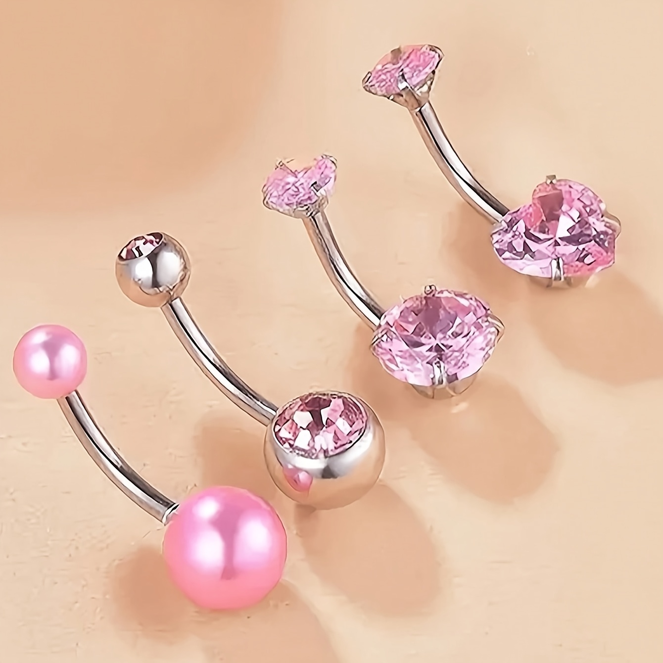 TEMU 4pcs Soft Clay Full-drill Barbell Belly Button Rings, Simple Navel Rings, Stainless Steel Belly Button Studs For Women, Abdominal Navel Piercing