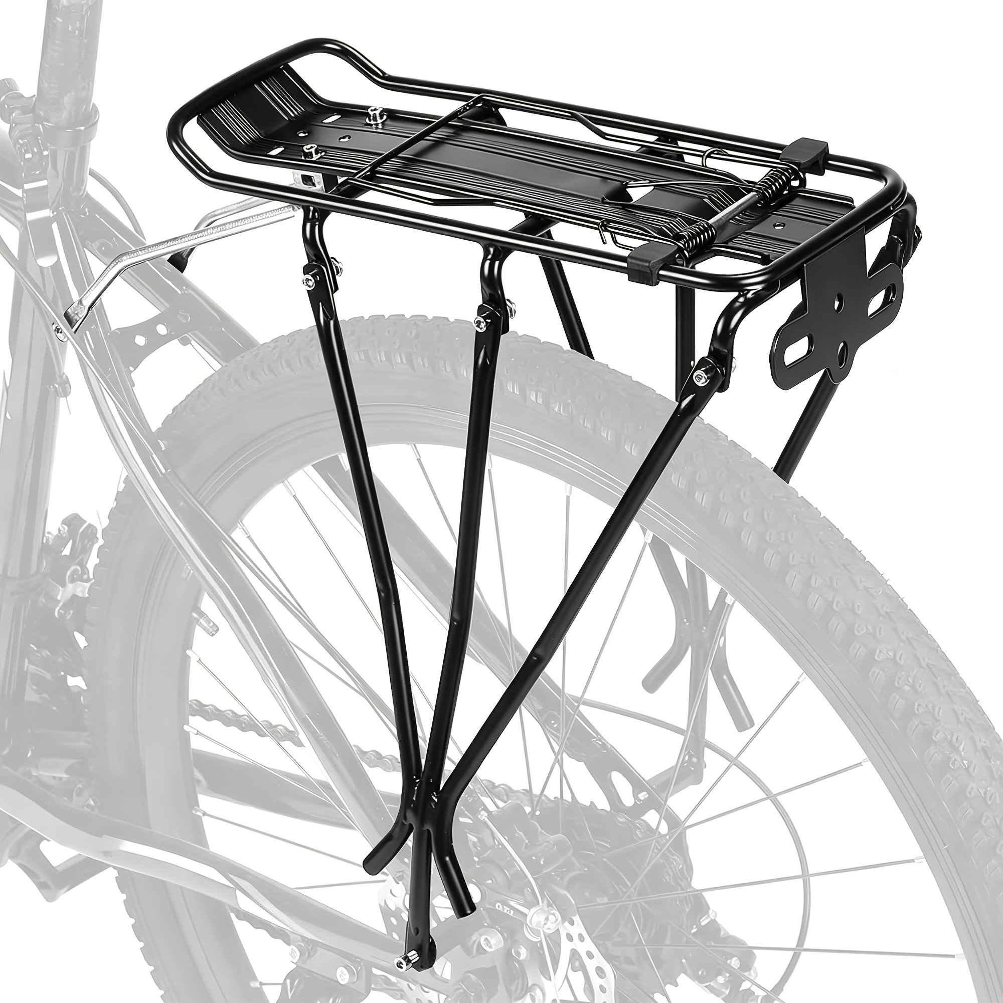 TEMU Rear Bike Rack Bike Lightweight Alloy Aluminium 55lb Load Bearing Capacity Cargo Rack For Bike For Mountain Bike Road Bicycle Rear Rack, Black