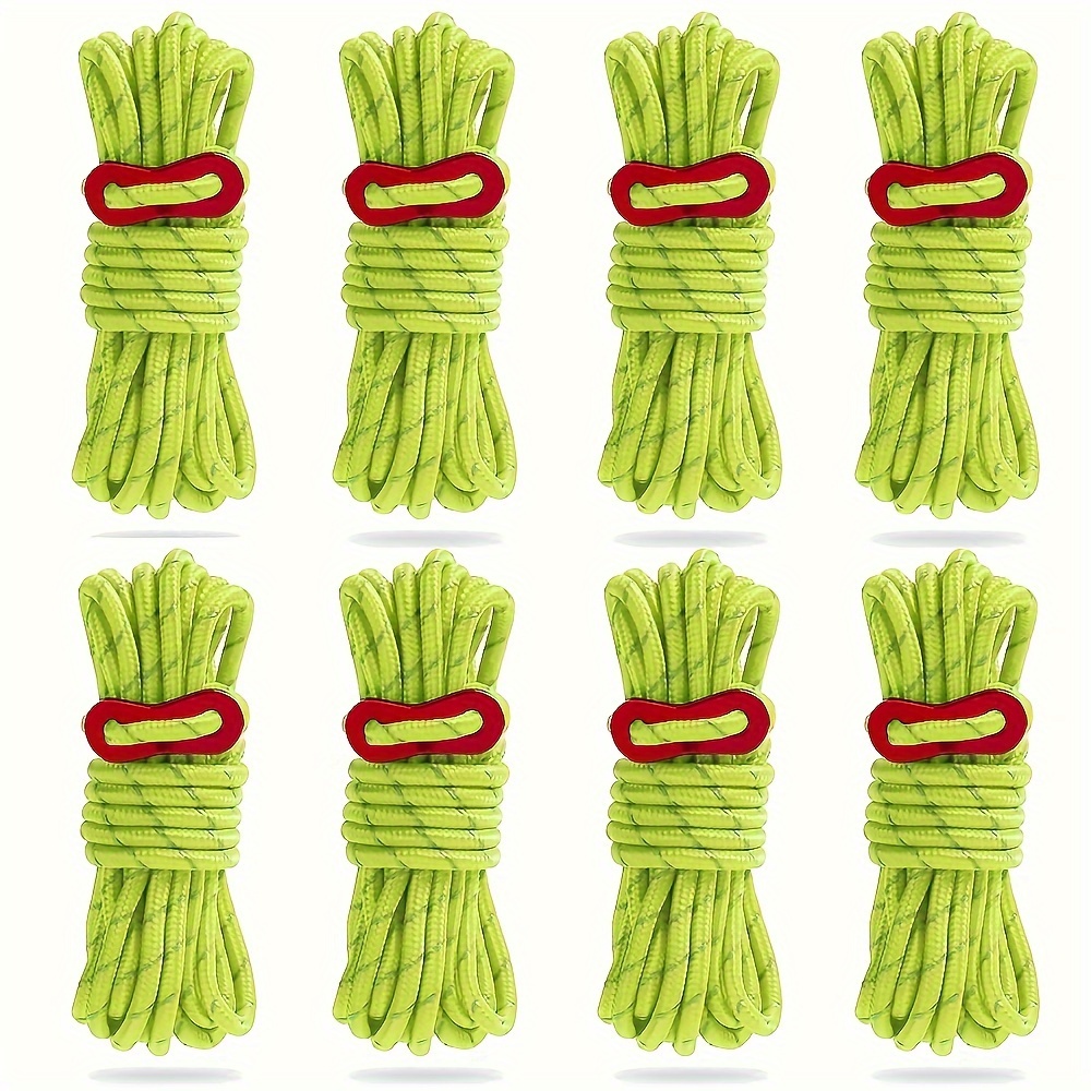 

8pcs Reflective Rope Cord With Adjustable - Ideal For Camping And Outdoor Activities