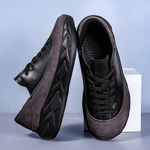 mens wide toe casual sneakers two tone leather suede lace up walking shoes extra wide fit for fat feet non slip thick rubber sole height increasing outdoor daily footwear