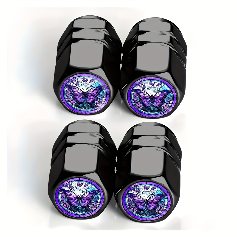 TEMU 4pcs , Stained Glass Window, Exquisite Pattern, Simple Pattern Tire Valve Caps - For Cars, Trucks, Suvs And Motorcycles, Durable Aluminum Alloy,